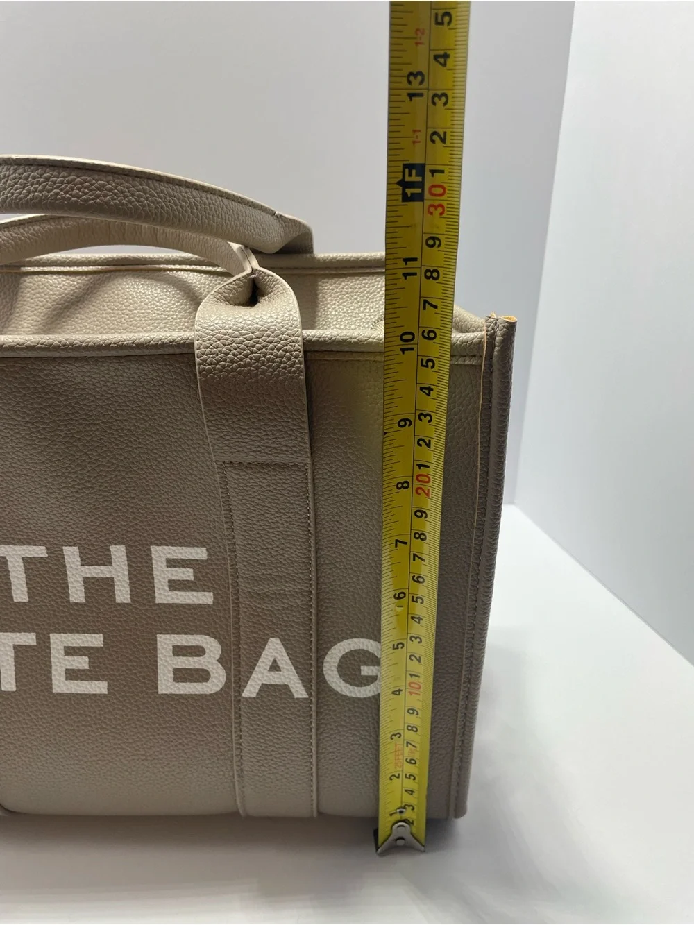 Neutral Beige Pebbled Tote Bag with Top Handles